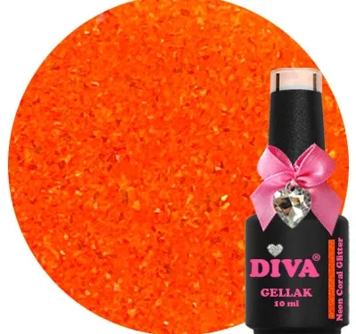 DIVA Gellak Neon Coral Glitter 10 ml