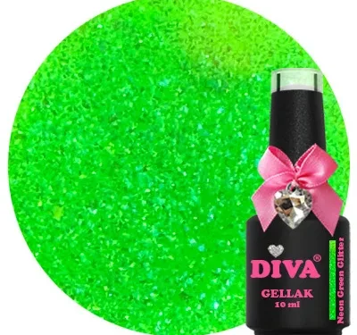 DIVA Gellak Neon green Glitter 10 ml