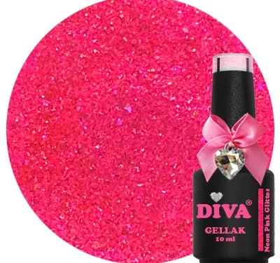 DIVA Gellak Neon pink Glitter 10 ml